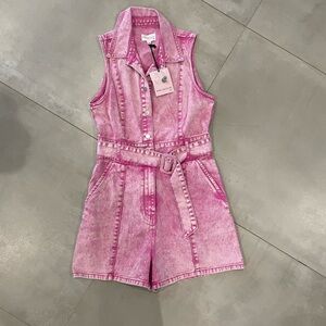 Avec Les Filles Pink Denim Romper with Belted Waist - size M
